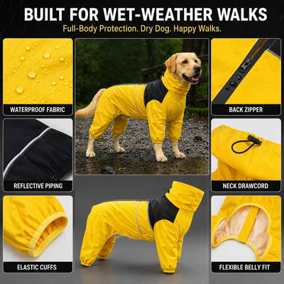 Paws in Awe Full-Body Waterproof Dog Rain Suit for Muddy Walks - Keeps Belly & Legs Cleaner
