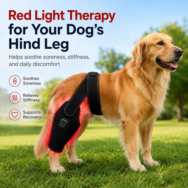 Paws in Awe Dog Red Light Therapy Leg Wrap for Senior & Active Dogs - 660nm/850nm Hind Leg Comfort & Mobility Support