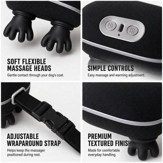 Komavic Hands-Free Dog Massager with Heat, Electric Calming Pet Kneading Therapy Harness, Rechargeable Cordless