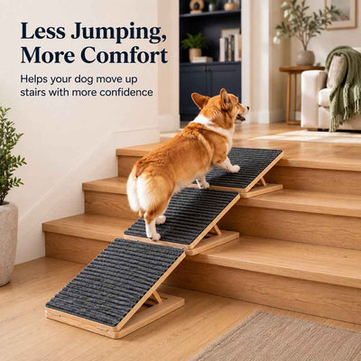 Paws in Awe Foldable Wooden Dog Stairs for Small Dogs - Non-Slip Pet Ramp for Sofa, Bed & Indoor Steps