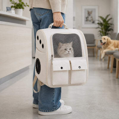 USB-Powered Dual-Fan Cat Carrier Backpack for Vet Visits & Everyday Travel - Fan-Assisted Cooling for Less-Stuffy Trips