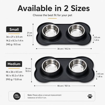 Spill-Proof Dual Pet Bowl with Raised Silicone Mat