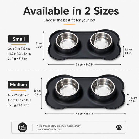Spill-Proof Dual Pet Bowl with Raised Silicone Mat