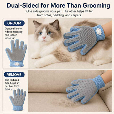 Paws in Awe Dual-Sided Pet Grooming Glove for Couch & Bath Time - Gentle Deshedding, Massage & Fur Cleanup for Cats &Dogs