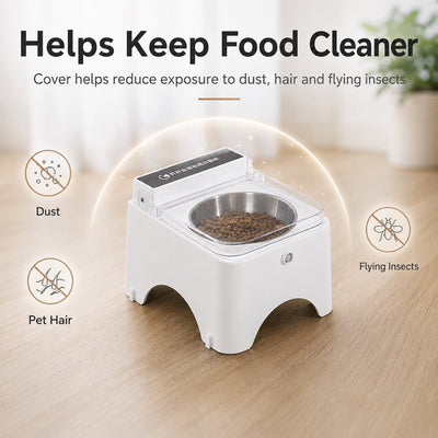 Komavic Smart Auto-Opening Covered Cat Bowl for Cleaner Indoor Feeding - Rechargeable Dustproof Cat Feeder
