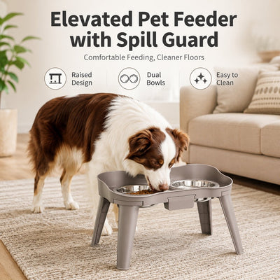 Komavic Elevated Pet Feeder Spill Guard Dual Bowls