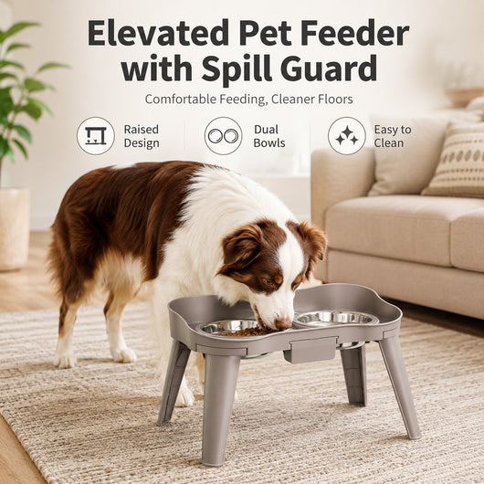 Komavic Elevated Pet Feeder Spill Guard Dual Bowls