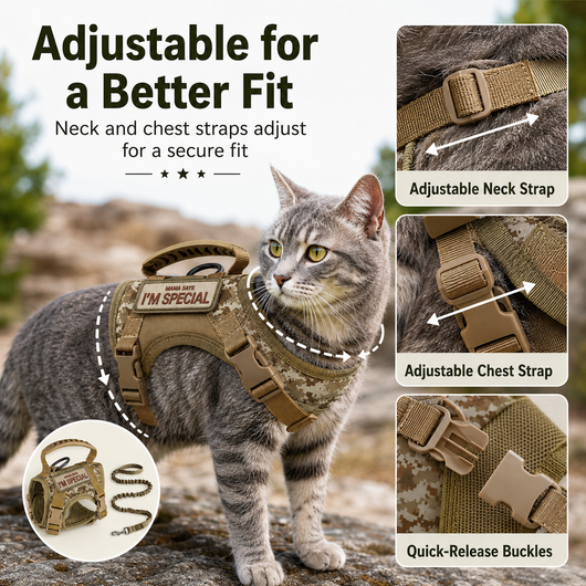 Tactical Cat Harness with Leash & Adjustable Escape-Resistant Vest