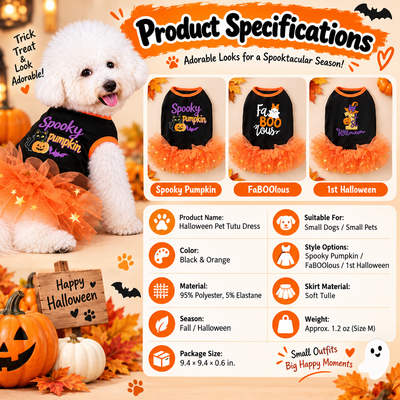 Komavic Halloween Dog Tutu Dress for Parties & Photos - Soft Lightweight Costume for Small Dogs