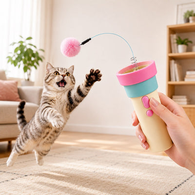 Electric Cat Teaser Launcher with One-Click Launch & Retract