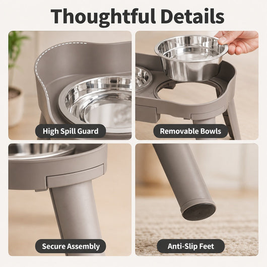 Komavic Elevated Pet Feeder Spill Guard Dual Bowls