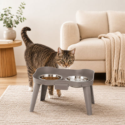 Komavic Elevated Pet Feeder Spill Guard Dual Bowls