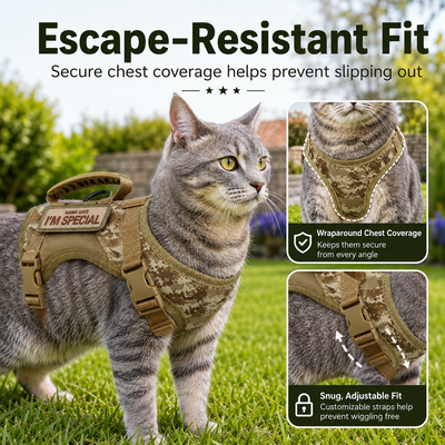 Tactical Cat Harness with Leash & Adjustable Escape-Resistant Vest