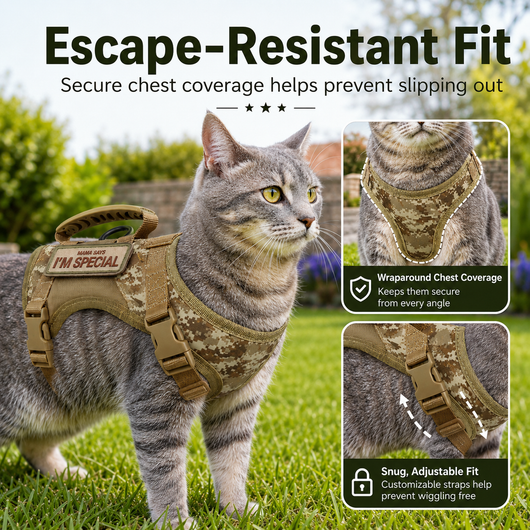 Tactical Cat Harness with Leash & Adjustable Escape-Resistant Vest