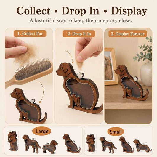 Paws in Awe Wooden Pet Fur Keepsake Box for Grooming Memories & Pet Loss - Display Their Fur Instead of Hiding It Away