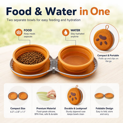 Collapsible Pet Travel Bowl with 2-in-1 Food & Water Design