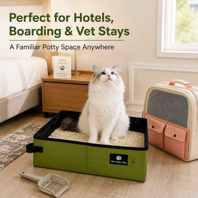Paws in Awe Portable Foldable Cat Litter Box for Road Trips, Hotels & RV Travel - Reusable Waterproof Travel Cat Toilet to Stop Leaks & Save Space