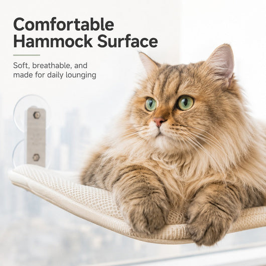 Komavic Foldable Cat Window Hammock for Apartments - No-Drill Suction Perch for Sunny Naps Without Taking Up Floor Space