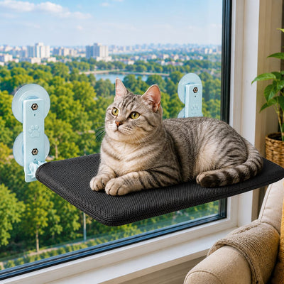 Komavic Foldable Cat Window Hammock for Apartments - No-Drill Suction Perch for Sunny Naps Without Taking Up Floor Space
