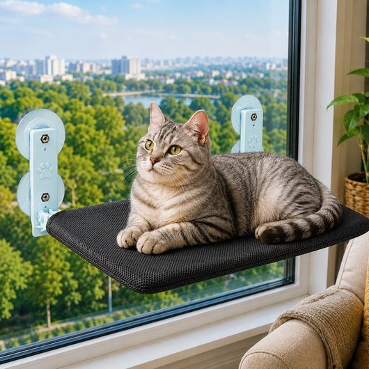 Komavic Foldable Cat Window Hammock for Apartments - No-Drill Suction Perch for Sunny Naps Without Taking Up Floor Space