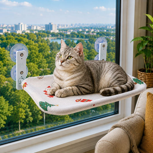 Komavic Foldable Cat Window Hammock for Apartments - No-Drill Suction Perch for Sunny Naps Without Taking Up Floor Space