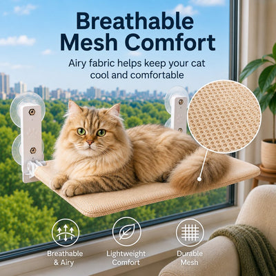 Komavic Foldable Cat Window Hammock for Apartments - No-Drill Suction Perch for Sunny Naps Without Taking Up Floor Space