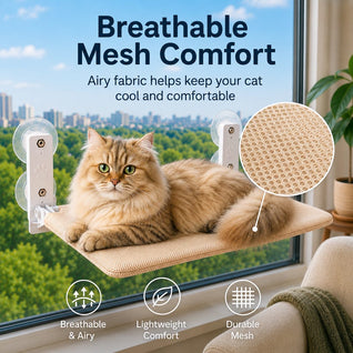 Komavic Foldable Cat Window Hammock for Apartments - No-Drill Suction Perch for Sunny Naps Without Taking Up Floor Space