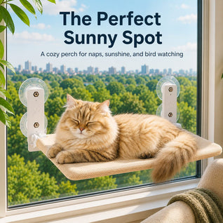 Komavic Foldable Cat Window Hammock for Apartments - No-Drill Suction Perch for Sunny Naps Without Taking Up Floor Space