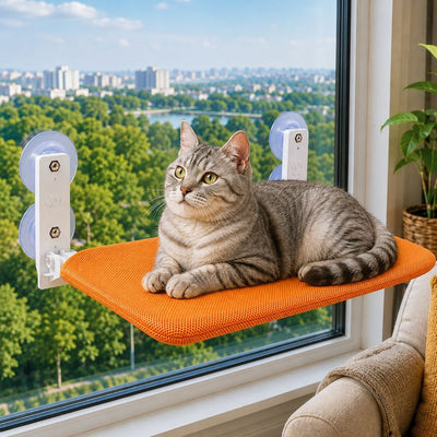 Komavic Foldable Cat Window Hammock for Apartments - No-Drill Suction Perch for Sunny Naps Without Taking Up Floor Space