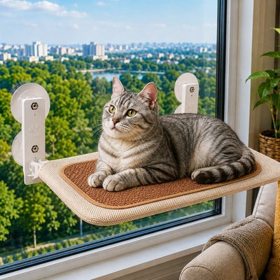 Komavic Foldable Cat Window Hammock for Apartments - No-Drill Suction Perch for Sunny Naps Without Taking Up Floor Space