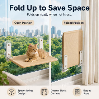 Komavic Foldable Cat Window Hammock for Apartments - No-Drill Suction Perch for Sunny Naps Without Taking Up Floor Space