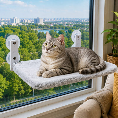 Komavic Foldable Cat Window Hammock for Apartments - No-Drill Suction Perch for Sunny Naps Without Taking Up Floor Space