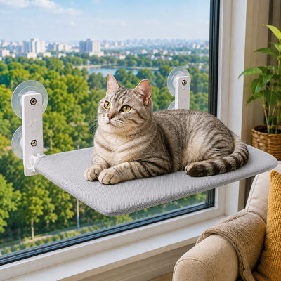 Komavic Foldable Cat Window Hammock for Apartments - No-Drill Suction Perch for Sunny Naps Without Taking Up Floor Space