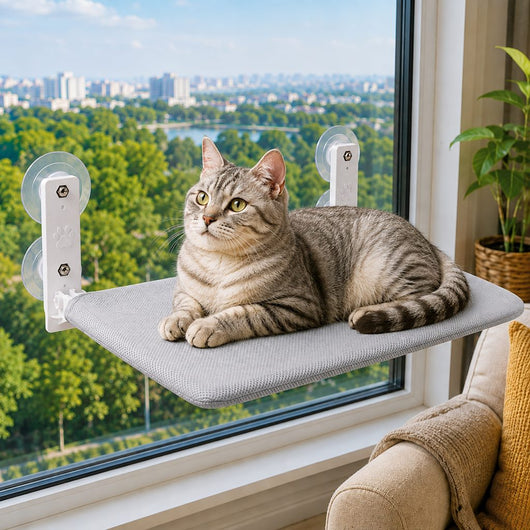 Komavic Foldable Cat Window Hammock for Apartments - No-Drill Suction Perch for Sunny Naps Without Taking Up Floor Space