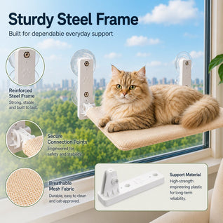 Komavic Foldable Cat Window Hammock for Apartments - No-Drill Suction Perch for Sunny Naps Without Taking Up Floor Space