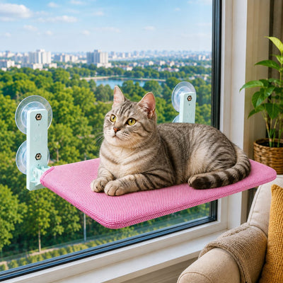 Komavic Foldable Cat Window Hammock for Apartments - No-Drill Suction Perch for Sunny Naps Without Taking Up Floor Space