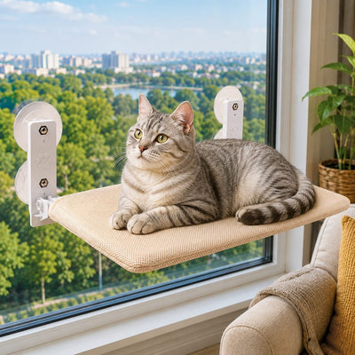 Komavic Foldable Cat Window Hammock for Apartments - No-Drill Suction Perch for Sunny Naps Without Taking Up Floor Space