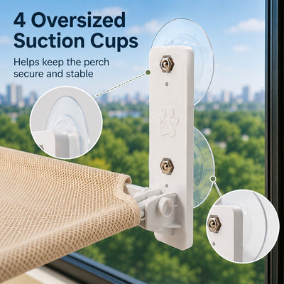 Komavic Foldable Cat Window Hammock for Apartments - No-Drill Suction Perch for Sunny Naps Without Taking Up Floor Space