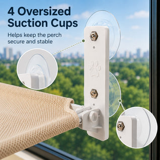 Komavic Foldable Cat Window Hammock for Apartments - No-Drill Suction Perch for Sunny Naps Without Taking Up Floor Space