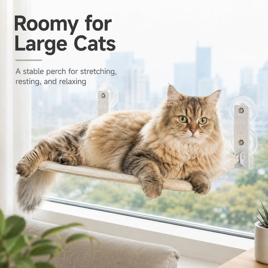 Komavic Foldable Cat Window Hammock for Apartments - No-Drill Suction Perch for Sunny Naps Without Taking Up Floor Space