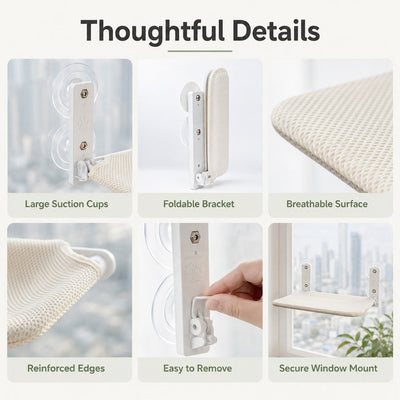 Komavic Foldable Cat Window Hammock for Apartments - No-Drill Suction Perch for Sunny Naps Without Taking Up Floor Space