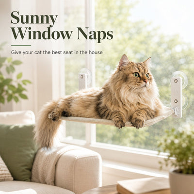 Komavic Foldable Cat Window Hammock for Apartments - No-Drill Suction Perch for Sunny Naps Without Taking Up Floor Space
