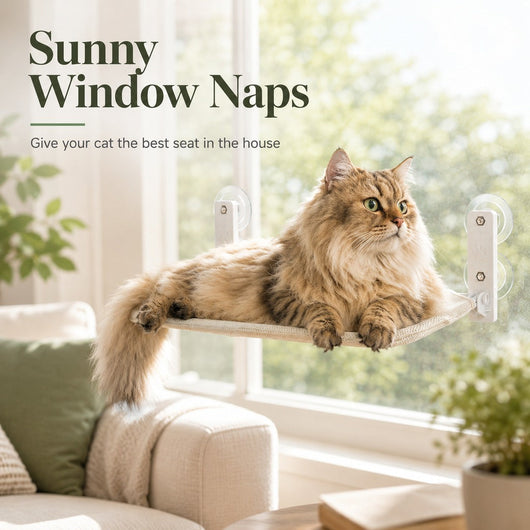 Komavic Foldable Cat Window Hammock for Apartments - No-Drill Suction Perch for Sunny Naps Without Taking Up Floor Space