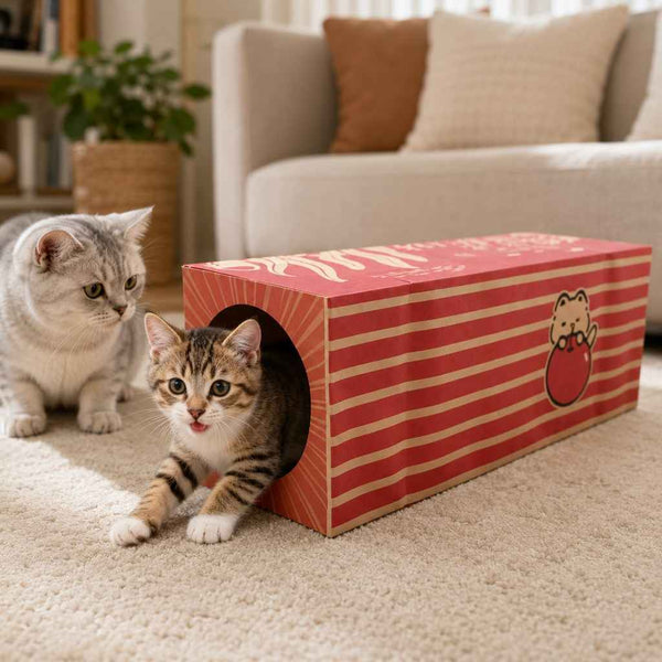 Paws in Awe Foldable Kraft Paper Cat Tunnel for Indoor Cats - Space-Saving Hide & Play Toy to Beat Boredom