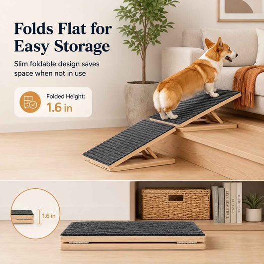 Paws in Awe Foldable Wooden Dog Stairs for Small Dogs - Non-Slip Pet Ramp for Sofa, Bed & Indoor Steps