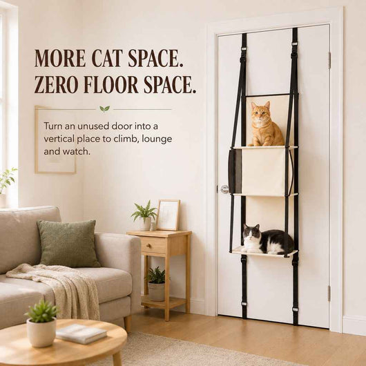 Paws in Awe 3-Tier Door-Mounted Hanging Cat Tree for Apartments – Foldable Space-Saving Cat Climber & Lounge