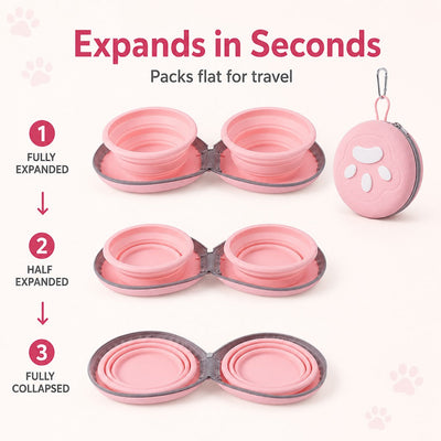 Collapsible Pet Travel Bowl with 2-in-1 Food & Water Design