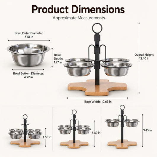 Komavic 4-Bowl Adjustable Elevated Pet Feeder