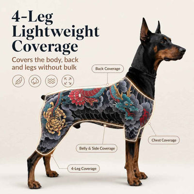 Paws in Awe Tattoo Print Dog & Cat Bodysuit for Walks & Photos - Soft Stretch Pet Onesie Helps Contain Loose Hair