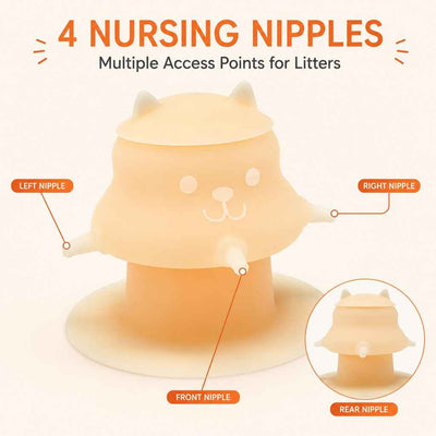 Paws in Awe 4-Nipple Silicone Nursing Feeder for Kittens & Puppies - Easier Litter Feeding with a Suction Base